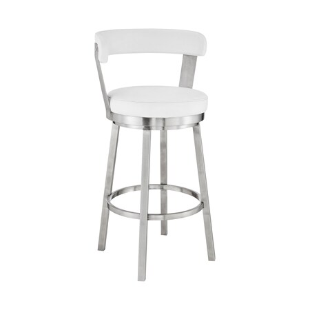 Armen Living Kobe 26" Counter Height Swivel Bar Stool in Brushed Stainless Steel Finish and White Faux Leather 721535761821